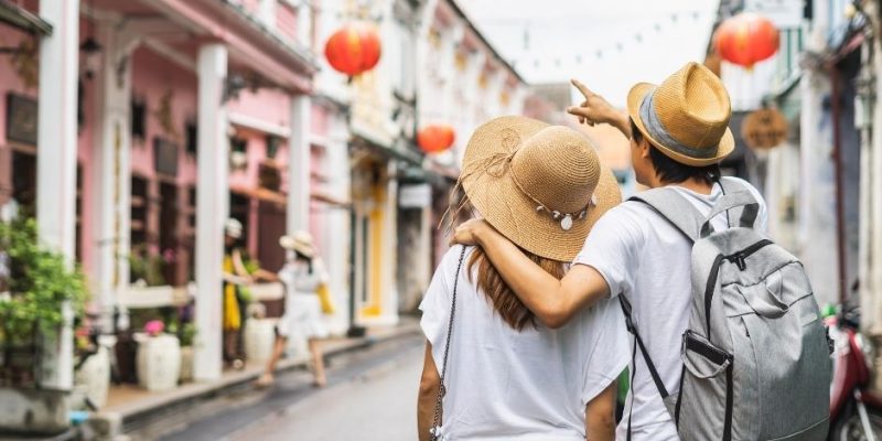 Couple walking at Phuket Old Town